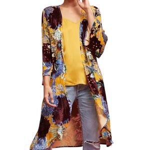 ANTHROPOLOGIE Floreat Aurelia velvet floral kimono Open Front Cardigan Jacket